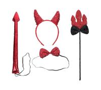 Toyvian Devils Halloween Costume Accessories Set and Youth Including Horn Headband, Bow Tie, Demon Tail and Trident Wand, Lightweight and Comfortable for Party or Cosplay