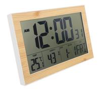 Toyvian Digital Alarm Clock with Large Lcd Display, Bamboo Wood Grain Multi-function Desktop Calendar Clock with Temperature and Humidity for Home Office