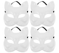 Toyvian Diy Fox Blank Masks, 4pcs White Unpainted Wolf Animal Half Facemasks Plastic Costume Prop Hand Painting Party Supplies for Carnival Cosplay Halloween Bachelorette Party Masquerade