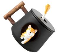 Toyvian Dog Cup Ceramics Comfortable to Grip and Easy to Clean Mug for Coffee and Fruit Juice with Cover and Spoon Black for Home and Office Use