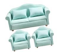 Toyvian Dollhouse Sofa Set 3pcs for 1/12 Scale Miniature Decor Deep Green Fabric Couch for Dollhouse Furniture Tiny House Accessory for Creative Adults