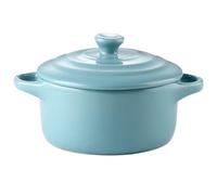Toyvian Double Handle Ceramic Stew Bowl Lake Blue 230Ml with Lid Microwave Safe Oven Compatible for Home Kitchen Serving and Cooking