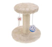 Toyvian Double-layer Beige Cat Scratching Post with Sisal Pole and Hanging Plush Balls, Indoor Cat Tree for Kittens with Wear-resistant Scratching Posts and Comfortable Climbing Platform