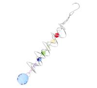 Toyvian Double Spiral Ring Wind Spinner with Blue Crystal Gazing Ball Rainbow Prism Sun Catcher for Garden Balcony Porch Indoor and Outdoor Home Decoration