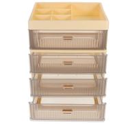 Toyvian Drawer Desktop Storage Box 4-layer Stackable Tabletop Organizer with High Cover Makeup Storage Case for Home and Office