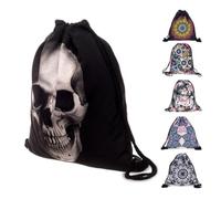 Toyvian Drawstring Backpack Set with 3d Skull Printing Design 2pcs Oxford Cloth Material, Extra Durability and Super Spacious, Stylish Unisex Bags for Travel and Gym Use
