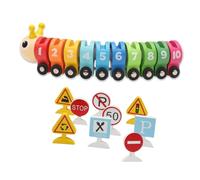 Toyvian Educational Wooden Caterpillar Train for Early Learning Number Recognition Fine Motor Skill Development Preschool Montessori Plaything for Boys and Ages
