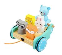 Toyvian Educational Wooden Trolley Cart for Toddlers Pull along Boys and Girls Toys Animal Design Early Learning Walker for Boys Girls