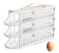 Toyvian Egg Holder for Fridge Egg Storage Organizer PET Triple Layers Large Capacity White with Carry Handle, Space Saving Portable Easy Access for Kitchen Home Use