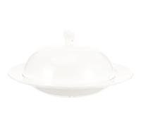 Toyvian Elegant Ceramic Serving Plate with Dome Cover, Dishwasher Safe White Ceramic Platter, for Salad, Snacks and Buffet Serving, for Home and Party Use