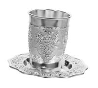 Toyvian Engraved Zinc Alloy Kiddush Cup Set with Saucer for Jewish Shabbat and Passover Festival Multifunctional Judaica Wine Glass for Religious Celebrations and