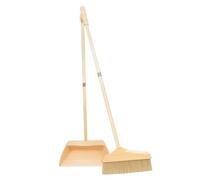 Toyvian Ergonomic Wooden Sweeper and Dustpan Set with Soft Bristles, Easy to Use Long Handle Broom and Dustpan Kit for Room Cleaning in Lobbies and Workshops