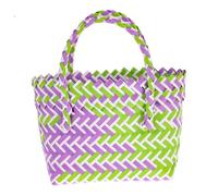Toyvian Fashionable PVC Woven Basket Multi-functional Storage Tote Picnic Basket with Handles for Grocery Flowers and Home Organization in Green and Purple