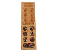 Toyvian Foldable Mancala Board Game Set with Natural Pine Wood 48 Glass Mancala Pieces Portable Travel Game for Kids and Adults Enhancing Family Interaction and Team Cooperation