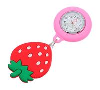 Toyvian Girls Stretchable Nurse Pocket Watch with Luminous Strawberry Design, Silicone and Stainless Steel Material, for Healthcare Professionals and Doctors