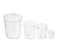 Toyvian Glass Beaker Set Laboratory Glass Beakers 4pcs 100ml 10ml 300ml 50ml with Scale Design Sturdy Borosilicate Measuring Cups for Chemistry Scientific Experiments