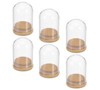 Toyvian Glass Cloche Dome Display Stand with Wooden Base, 6Pcs 5X7Cm Glass Bell Domes for Candle Display, Collectible Showcases, and Interior Styling