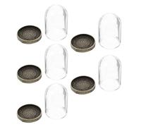 Toyvian Glass Dome Cloche and Rustic Brass Base Set of 5 with Smooth Surface for DIY Micro Landscape Tray and Miniature Craft Display