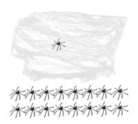 Toyvian Glow Dark Stretchable Spider Web with Black Plastic Spiders for Halloween Party Decorations Lightweight Realistic Cobweb Material for Indoor Outdoor Haunted House Wall Decor