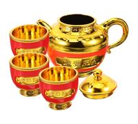 Toyvian Gold-Plated Offering Teapot and Water Cups Set for Buddhist Ceremonies and Daily Use Compact Elegant Design Ritual Tea Pot with Cups Space-Saving Worship Bowls for Home and Temple