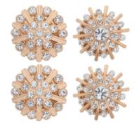 Toyvian Gold Rhinestone Button Covers Set 4pcs - No Sew Press-on Decorative Button Clips for Women’s Blouses, Jackets and Tuxedo Shirts with Large and Small Snowflake Crystals