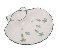 Toyvian Green Ceramic Sushi Plate with Dipping Section, Unique Concise Shell-Shaped Serving Tray for Home Kitchens and Restaurants, for Dumplings and Salads
