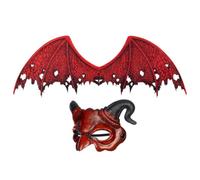 Toyvian Halloween Devil Mask and Wings Set in Red Non-woven Fabric with Bright Colours, Comfortable and Breathable, for Performances and Halloween Parties