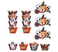 Toyvian Halloween Paper Toppers 2 Sets for Cake and Cupcake Decorations, Versatile and Easy to Use with Unique Bat, Spider, Pumpkin, Skull, and Ghost Designs, for Party Favors and Drink