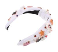 Toyvian Halloween Pearl Headband with Knotted Devil Pumpkin Design, White Cloth and Rhinestone Material, Versatile Use for Parties and Stage Performances, Secures Hair Strands with Festive