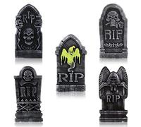 Toyvian Halloween Tombstone Decorations, 5Pcs 15.3" Foam Headstone Props with Metal Stakes, Halloween Yard Signs for Lawn Garden, Indoor Outdoor Ornaments for Halloween Party