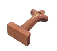 Toyvian Handcrafted Wooden Standing Cross Statue with Stand Natural Wood Texture Catholic Crucifix Jesus Sculpture Religious Ornament for Church Home Decoration