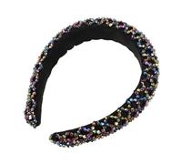 Toyvian Handmade Beaded Rhinestone Headband Wide Hairband Comfortable Lightweight Bohemian Style Women Sparkly Hair Accessory for Party Wedding