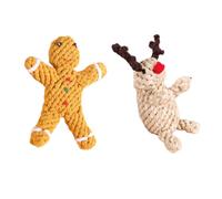 Toyvian Handmade Cotton Rope Dog Chewing Interactive Puppy Bite 2pcs with Christmas Elements Design for Intellectual Development, Gingerbread Man and Elk Shapes