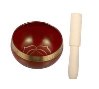 Toyvian Handmade Nepalese 8cm Red Brass Singing Bowl Wood Stick, Buddhist Meditation Sound Bowl for Yoga and Mindfulness Healing