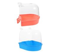 Toyvian Hanging Bird Bath Box Plastic Parrot Bath Tub 2pcs for Small Birds and Cockatiels with Raised Edges to Prevent Water Spilling and Food Feeder Holder Tray and Parrot Cages