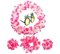 Toyvian Hawaiian Party Props Pink Cloth Flower Garland Set