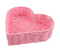 Toyvian Heart Shaped Handwoven Paper Rope Storage Basket Small Multi-purpose Snack Tray for Bread Fruit Vegetables Easy-clean Decorative Container for Kitchen and Living Pink Medium