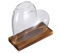Toyvian Heart Shaped Hydroponic Plant Terrarium Vase with Rustic Wooden Base Transparent Glass Container for Indoor Propagation and Home Office Decoration