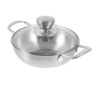 Toyvian Heat Resistant Stainless Steel Cooking Pot with Stable Double Handles Wear Resistant Round Pan for Home Kitchen Portable Outdoor Wok for Stir Fry and Hot Pot Cooking