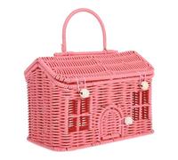 Toyvian House Shaped Rattan Picnic Basket - Handwoven Retro Wicker Basket with Lid, Decorative Storage for Weddings Use