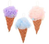 Toyvian Ice Cream Bath Sponge Balls 3pcs Set - Soft Exfoliating Shower Scrubbers for Bathing, Colorful Blue Purple Pink Loofahs for Body Care and Skin Cleansing at Home