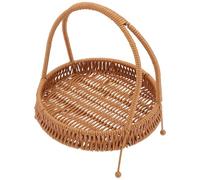 Toyvian Imitation Rattan Woven Snack Storage Basket with One-layer Tray Brown Portable Fruit Basket for Hot Pot Restaurant Dessert Serving and Household Use