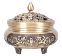 Toyvian Incense Burner and Tabletop Ornament Vintage Brass Three-legged with Lid Backflow Incense Holder Elegant Home Decor for Bedroom and Library