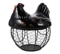 Toyvian Iron Fruit Basket with Ceramic Hen Lid for Kitchen Storage Decorative Egg Holder and Snack Organizer Wrought Iron Basket for Fruits Vegetables and Dried Snacks Black Tabletop