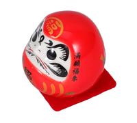Toyvian Japanese Ceramic Darma Figurine Fortune Mascot Lucky Doll Decor Ornament for Home Office Tabletop Shelf Charm Red Decorative Statue