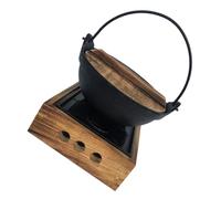 Toyvian Japanese Style Cast Iron Sukiyaki Pot with Wooden Stand Old-Fashioned Cooking Cauldron for Korean and Japanese Hot Pot Fast Heat Conduction Even Heating Easy to Clean Small