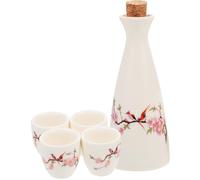 Toyvian Japanese Style Hand-Painted Ceramic Sake Set with Red Cherry Blossom Motif - 1 Sake Pot and 4 Glazed Cups - Traditional Tableware for Dining and Entertaining