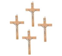 Toyvian Jesus Cross Pendants in Khaki 5pcs Wooden with Delicate Craftsmanship and Deformation Resistance, Classic Design Christian Cross Wall Decor for Homes and Churches