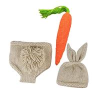 Toyvian Knitted Newborn Bunny Costume Set Hat Pants and Carrot Baby Girl Photo Shoot Outfit Soft Wool Lightweight Reusable For 0-2 Months Birthday Easter Shower