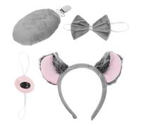 Toyvian Koala Costume Set for Adults and 4pcs Gray Koala Ears Headband, Bow Tie, Tail, and Nose for Cosplay, Holiday Parties, Halloween, and Festival Dress Up